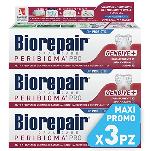 Biorepair Peribioma Pro Fortschrittliche Zahnpasta für Geschwister und Gleichgewicht von Mikrobiot-Problemen, 3 x 75 ml