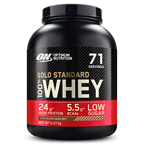 Optimum Nutrition ON Gold Standard Whey Protein Pulver, Eiweißpulver zum Muskelaufbau, natürlich enthaltene BCAA und Glutamin, Chocolate Hazelnut, 71 Portionen, 2.27kg, Verpackung kann Variieren
