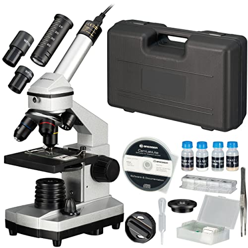 Bresser Junior Mikroskop Set 40x-1024x mit USB Kamera und heller LED-Beleuchtung für Durchlichtbeobachtungen inklusive reichhaltigem Zubehörpaket und stabilem Hartschalenkoffer
