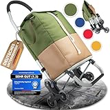 TrayTrol Einkaufstrolley klappbar mit Treppenläufer - Einkaufen ohne Schleppen - Einkaufswagen, Einkaufsroller, Trolley Shopper, Einkaufstasche Rollen, Hackenporsche, Shopping Trolley Bag (grün/beige)