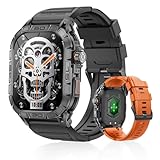 Militärische Smartwatch für Männer, 1,96“ AMOLED Outdoor Smartwatch mit Bluetooth Anrufe tätigen/beantworten, IP68 Wasserdicht/100 Sport Modi Fitness Tracker Kompatibel mit Android iOS, 2 Armbänder