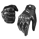 BORLENI Motorradhandschuhe Atmungsaktive Motorradhandschuhe Leder Vollfinger Knöchelschutzpolster Touchscreen