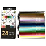 LLHCF Metallic-Buntstifte, schwarz, vorgespitzt, 24 verschiedene Farben, Holz-Skizzierstifte-Set