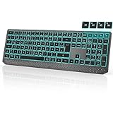 seenda Tastatur Kabellos Beleuchtet, Multi-Device Bluetooth Tastatur mit 7-Farben Beleuchtung/4 Bluetooth Kanäle, Wiederaufladbare Funktastatur für Mac/iPad/iPhone/Windows/Android, QWERTZ Layout, Grau