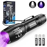 MOWETOO Taschenlampe, UV Lampe 2 in 1 UV LampeLicht Led Taschenlampe, 395nm Ultraviolette Taschenlampe 4 Modi, Detektor für Unechte Banknoten, Urin von Hunde und Andere Haustiere 40W