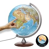 ORBIT Globes & Maps - Leuchtglobus - 30cm Globus mit Holzfuß, Kartenbild 2023 physikalisch / politisch mit LED Leuchte, aktuelles deutsches Kartenbild