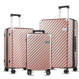 LUGGEX Trolley Koffer Set 3 stück mit 4 Rollen - Polycarbonat Erweiterbarer Hartschalen Koffer mit TSA Schloss, Koffer Set für Müheloses Reisen, M-L-XL (Rosegold)
