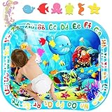 95x76CM Wassermatte Baby BPA Frei für Baby ab 3-6-9 Monate GARNHLOB Größeren Aufblasbare Baby Wasserspielmatte XXL BB Sound Bauchzeit Matte für Stimulationswachstum Ihres Baby