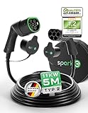 spark-e Typ 2 Ladekabel 11kW 5M für EV Elektroautos inkl. Tasche - Ladekabel E Auto - 16A3P Ladekabel Typ 2 - Ladekabel Elektroauto Typ 2 - Mode 3 Ladekabel Typ 2 - Ladekabel Typ 2 11kW - Wallbox