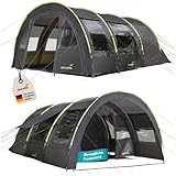 Skandika Tunnelzelt Kemi für 4 Personen | Camping Zelt, 2 Schlafkabinen, 2 m Stehhöhe, wasserfest, 3000 mm Wassersäule, Frontwand versetzbar, Vorzelt | Familienzelt (anthrazit/grün)