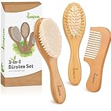 Baby Haarbürste und Baby Kamm Set - Natürliche Holz Babyhaar Haarbürste mit weichen Ziegenborsten - weich Baby Bürste für Säuglinge Kleinkinder - Haarbürste Baby Set (Walnut)