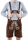ALESSANDRO SALVARINI Herren Lederhose Tracht (Gr. 46-60) mit Träger - 100% Echtleder, Trachtenlederhose Kurz Oktoberfest Männer - AS-180 (50, DBraun)