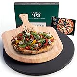 DOLCE MARE Pizzastein schwarz & rund Inkl. Pizzaschieber - Pizza Stein aus hochwertigem Cordierit für Backofen & Grill - Backstein für knusprige Pizza wie beim Italiener - auch als Brotbackstein
