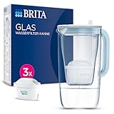 BRITA Glas Wasserfilter-Kanne hellblau (2,5l) inkl. 3x MAXTRA PRO All-in-1 Kartusche – Premium Design Kanne aus Glas, robust & leicht / reduziert Kalk, Chlor, Metalle wie Blei & Kupfer