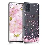 kwmobile Case kompatibel mit Samsung Galaxy A71 - Hülle Silikon transparent Kirschblütenblätter Rosa Dunkelbraun Transparent