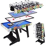 ALPIKA Faltbarer 4-in-1-Muliti-Sport-Spieltisch, zusammenklappbarer Kombi-Tisch Pool-/Snooker-Tisch, Fußballtisch, Tischtennis-Tisch, Airhockey-Tisch mit Aufbewahrungsbox, 1,2 m