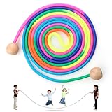 Springseil für Mehrspieler, 5 Meter Seilspringen Kinder, Regenbogenfarben Jump Rope, Springseil Lang Mehrspringer Kinder mit Hölzerne Kugelgriff, für Schule, Sport, Outdoor-Aktivitäten