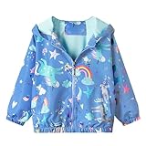 JinBei Jacken Mädchen Jacke Kinder Kapuzen Sweatjacke Kapuzenjacke Einhorn Blau Pferd Regenbogen Winddicht Mantel Windjacke Übergangsjack Frühling Herbst Outwear Softshelljacke 6-7 Jahre