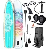 BRAST® SUP Board Family | Aufblasbares Stand up Paddle Set XXL | 370x87x15cm bis 210kg | 7 Designs | inkl. Zubehör 2X Kajak-Sitz 2X Fußschlaufe 2X Paddel Pumpe Rucksack | Mandala