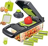 Gemüseschneider mit 8 Klingen, Gemüsehobel, 15-in-1, Zwiebelhacker, große Kapazität, Gemüseschneider für Kartoffeln, Tomaten, Gurken, Karotten, sicher, ohne die Hände zu verletzen (grün)