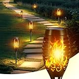 One Fire Solarlampen für Außen Garten, 4 StüCk Fackeln für Draußen, IP65 Wasserdicht Solar Gartenleuchten, Auto EIN/AUS Solar Fackeln Gartenbeleuchtung Gartenfackeln für Draußen,Balkon,Gärten,Pfad
