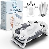 Baby Badewanne Faltbar mit Panda Kissen - Faltbare Babybadewanne Antirutsch Ergonomisch Babywanne Neugeborene Bis 3 Jahre - Tragbare Baby Wanne Leicht Zu Reinigen - Baby Bath Tub | VALBABY