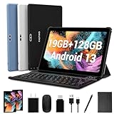 FASTWD Tablet 10 Zoll Android 13,19GB RAM+128GB ROM,Tablet 5G WiFi,8MP+13MP,1280 * 800incell,8000mAh,FaceID,Tablet mit Tastatur,Maus,Holster,Stift,Grau