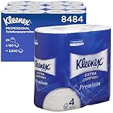 Kleenex Premium Toilettenpapier Rolle 8484, WC-Papier 24 Rollen x 160 wattierte Blätter, Klopapier 4-lagig, 100% reine Faser, hochwertig, reißfest und weich