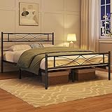 Yaheetech Metallbett 140 x 200 cm Bettrahmen mit Hohem Kopfteil Gästebett mit Lattenrost für Schlafzimmer Gästezimmer Viel Stauraum unter dem Bett Schwarz