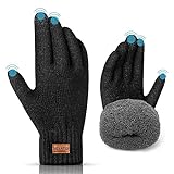 HIYATO Handschuhe herren, Verdickte Touchscreen Winterhandschuhe, Warme Strickhandschuhe mit Fleece Innenfutter für Damen und Herren (Schwarz)