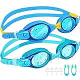 JATEKA Schwimmbrille Kinder, 2 Stücke Anti-Fog and UV Schwimmbrillen für Jugendliche, Auslaufsichere Unisex Kinder Taucherbrille für 4-16 Jahren