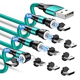 TUNKIA Ladekabel Magnetisch, Magnet Ladekabel 4Stück [1m+1m+2m+2m], 360° und 180° Drehbar Magnetisches USB Ladekabel für Typ C/Micro USB/i-Produkte/Smartphone