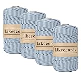 Likeecords 4 Knäuel Geflochtene Baumwollkordel für Makramee Kordel 3mm x 100m - Makramee Kordel aus 100% Baumwolle - Bunte Baumwollkordel für DIY Basteln (Blau)