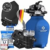 KESSER® Sandfilteranlage Sandfilter + 700g Filterbälle ersetzen 25kg Filtersand 7-Wege Ventil mit Druckanzeige Poolfilter 10 m°/h Filteranlage Filterkessel für Pool 10.200 L/h, Inkl. Wettercover, Blau