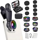 7 in 1 Universelles Handy Objektiv Kit, Einschließlich 198° fisheye Lens 15X Makroobjektiv 0.63X Weitwinkel CPL Star Filter Objektiv mit Aufnahmezubehör für Smartphone