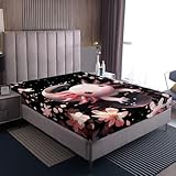 Homewish Axolotl Spannbettlaken Kawaii 90x200 Kinder,Niedlicher Cartoon Salamander Meerestiere Reptilien Spannbetttuch für Mädchen Jungen Teenager,Zarte Rosa Ästhetische Blüten Raum Dekor Bettlaken