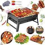 Klappgrill,Holzkohlegrill Klein,BBQ Barbecue Grill,Tragbarer Mini Grill,Outdoor Picknick Campinggrill 37cm x 27cm x 19cm Tragbarer Grill für Picknick, Garten, Terrasse, Camping, Reisen