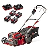 Einhell Akku-Rasenmäher GP-CM 36/47 S Li BL Kit Power X-Change (36 V, 47 cm Schnittbreite, bis 700 m², Brushless, 65 L Fangkorb, Radantrieb, inkl. 4x 4,0 Ah + 2x Twincharger)