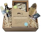 bax im Holz Geschenk Set zum Brotbacken mit Backform, Pinsel, Bürste und Rapsöl im edlen Geschenkkarton