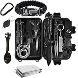 Tradista Survival Kit 15 in 1 - Außen Notfall Survival Kit mit Messer/Taktische Taschenlampe für Camping/Bushcraft/Wandern/Jagden/Outdoor Abenteuer