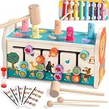 jerryvon Motorikspielzeug Montessori Spielzeug ab 1 Jahr, 4-in-1 Hammerspiel & Klopfbank mit Xylophon, Holzspielzeug Kinderspielzeug ab 1 Jahr, Baby Spielzeug Geschenk für 1 2 3 Jahre Mädchen Junge