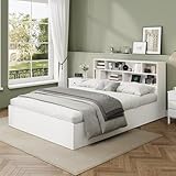 Luxeza 140 * 200cm Stauraumbett, Doppelbett,Funktionsbett,Massivholzbett, mit USB-Anschluss, mit Aufbewahrungsbox unter dem Bett, mit Stauraum, ohne Matratze, weiß