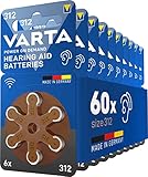 VARTA Hörgerätebatterien Typ 312 braun, Batterien 60 Stück Vorratspack, Power on Demand, wireless approved, Größe p 312 für Hörgeräte & Hörhilfen, Made in Germany [Exklusiv bei Amazon]