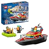 LEGO City Feuerwehrboot, Spielzeug, das im Wasser schwimmt, mit Rennboot, 3 Minifiguren und Jetpack, Feuerwehr-Boot-Spielzeug Geschenkidee für Jungen und Mädchen ab 5 Jahren 60373