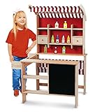 Leomark Kaufladen aus Holz - Supermarket - inklusive Kaufladenzubehör, Verkaufsstand mit Verkaufsregal, Frontablage und Tafel und Zubehör, Marktstand für Kinder, Höhe: 117 cm