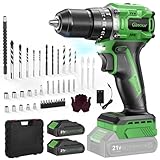 Ginour 21V Bürstenlos Akku Schlagbohrschrauber Set, 2x2Ah Akku, kompatibel mit Makita 18V Akku & Ladegerät, 50 Nm, 2-Gang, 23+3 Stufen, 47-tlg. Zubehör & Koffer, LED, 10mm Bohrmaschine & Akkuschrauber