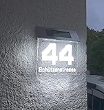 Beleuchtete LED Solar Hausnummer, Hausnummernleuchte individuell personalisierbar/gravierbar