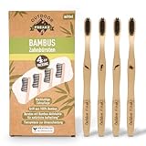 4er Pack Bambus Zahnbürste mit reinem Bambus-Holz ✮ vegan ✮ biologisch abbaubar ✮ 100% frei von BPA ✮ Borsten mit Bambusholzkohle für beste Sauberkeit (natur, 4er Packung Erwachsene)