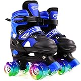 Ceestyle Verstellbare Rollschuhe für Kinder, Classic Disco Roller, Leuchtenden Rädern, Größenverstellbare Atmungsaktiv Quad Skates, Verstellbar von 27 bis 37, 4 Größen, Jungen und Mädchen, Blau S