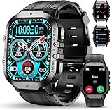 OUKITEL Smartwatch Herren Militär mit Telefonfunktion, Fitnessuhr 5ATM Wasserdicht mit Blutdruckmessung, Sportuhr 120+Sportmodi mit SPO2/Pulsmesser/Schrittzähler, AMOLED Touchscreen für iOS/Android